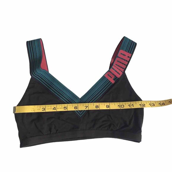 Puma Vintage Y2K Bralette Wide Strap Black Pink Green Unpadded Logo V-Neck S XS - Picture 4 of 7